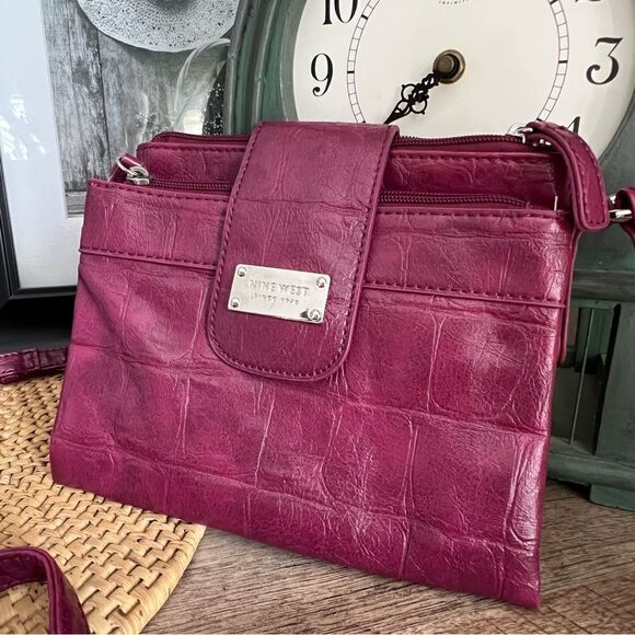 Nine West Burgundy Crocodile Crossbody Bag - Picture 2 of 9